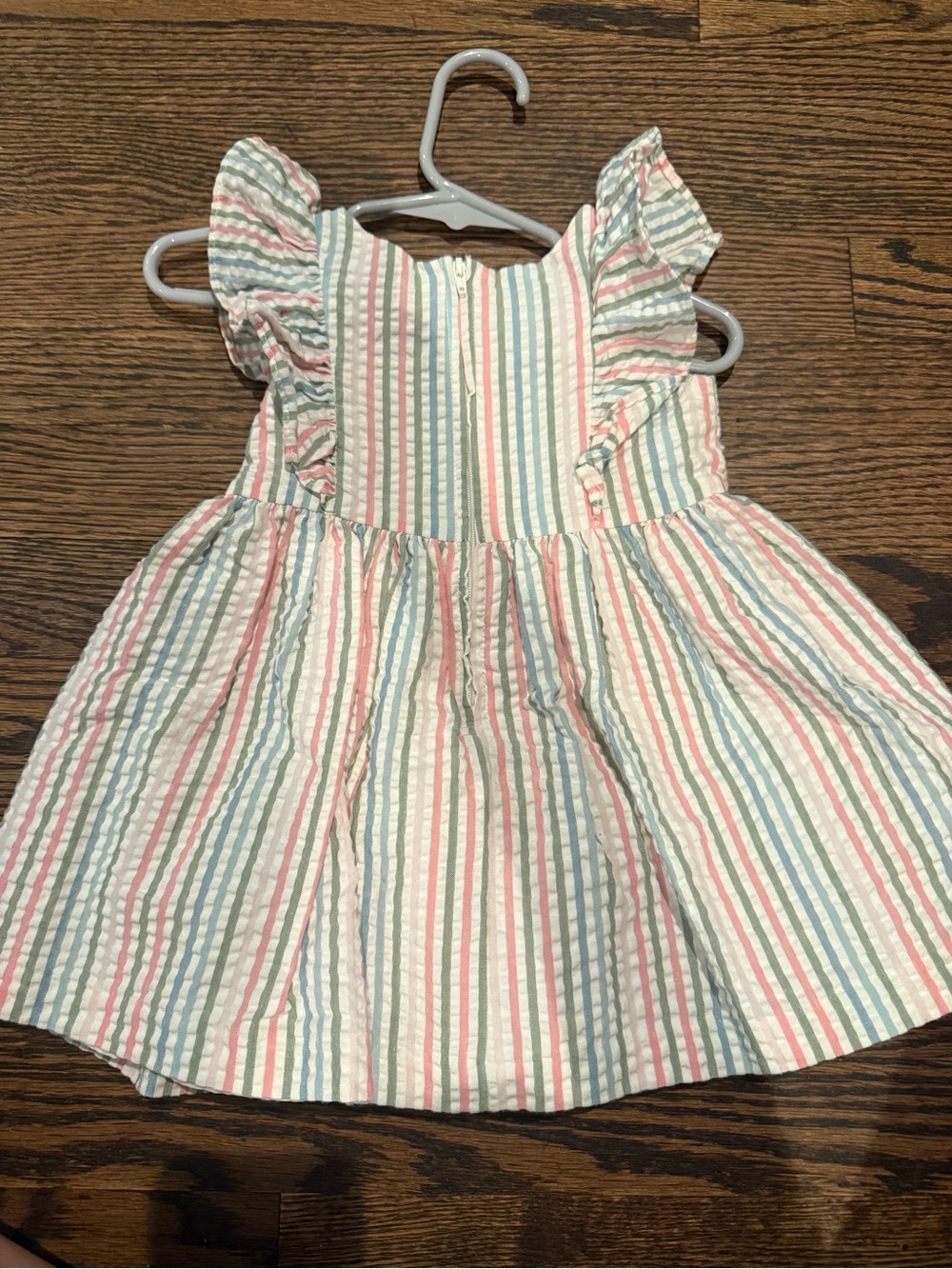 Bonnie Baby Seersucker Stripe Dress - White with Pink & Blue